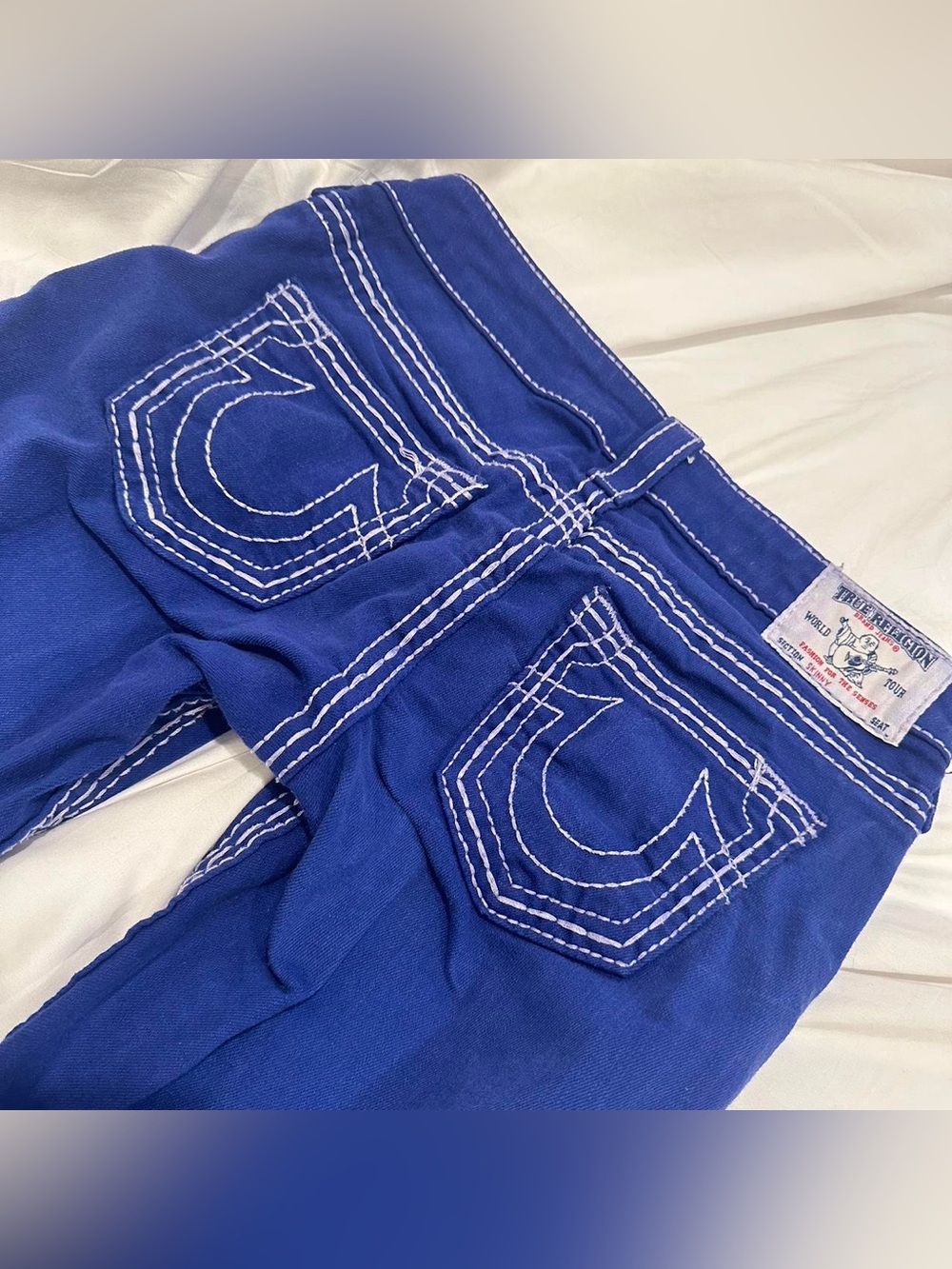 True Religion Blue Denim with Contrast White Stitching Jean